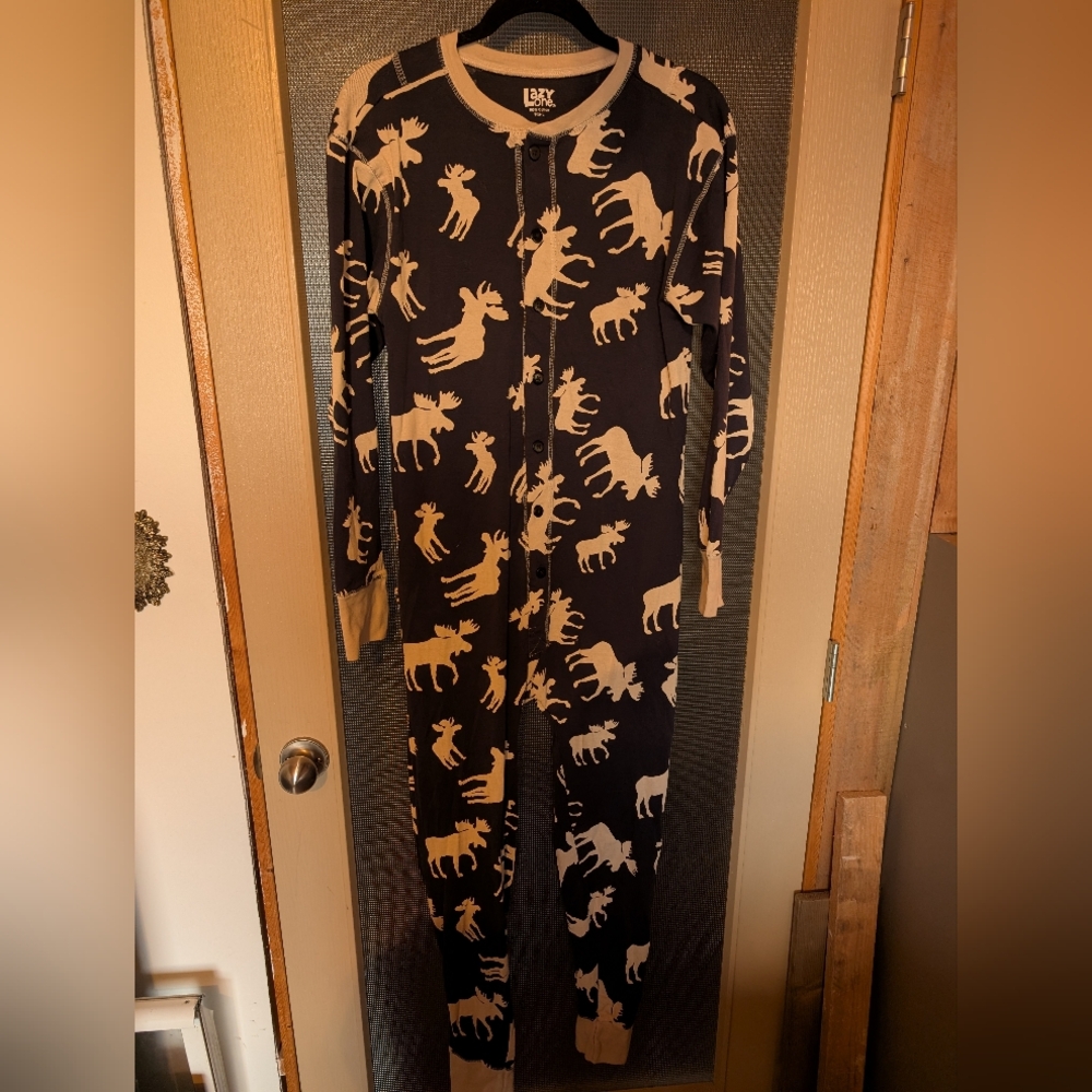 Lazy One Blue and Cream Moose Onesie